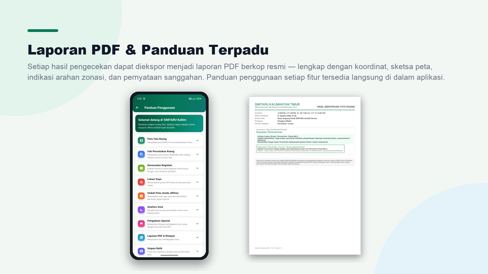 Laporan PDF dan panduan dalam aplikasi